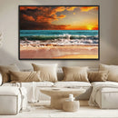 Golden Sunset Beach Canvas Wall Art – Triptych Seascape