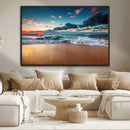 Sunset on Beach Wall Art Ocean Beach Canvas Print
