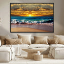 Ocean Sunrise Over Golden Beach Waves, Giclee Canvas Wall