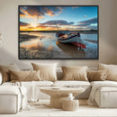 Small Boat At The Beach Sunset Wall Art, Boat Sunset Wall