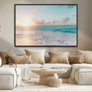 Tranquil Ocean Beach Sunset Canvas Wall Art | 3-Panel