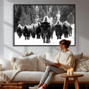 Bison Herd in Snow Wall Art Canvas Print | Rustic Western
