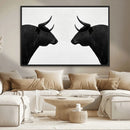 Spanish Bull Art - Framed Black and White Bull Canvas Print
