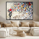 Banksy Art Butterfly Girl Explosion Canvas Art – Vibrant
