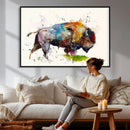 Abstract Buffalo Wall Art, Western Watercolor Bison Canvas