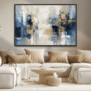 Modern Abstract Canvas Wall Art in Blue and Gold Tones |