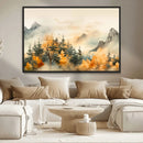 Abstract Watercolor Mountains and Trees Autumn Art,