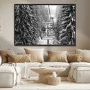 Winter Ski Lift Black and White Canvas Wall Art – Alpine