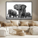 Black White Elephant Family Wall Art Canvas Print