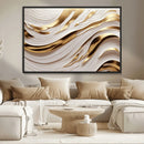 Gold and White Abstract Wave Canvas – Elegant Flowing Design