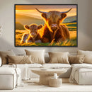 Scottish Cow and Baby Cow Canvas Wall Art Animal Print