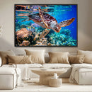 Underwater Coral Reef Sea Turtle Wall Art Canvas Print,