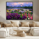 Vibrant Wildflower Garden and Mountain View Giclee Canvas