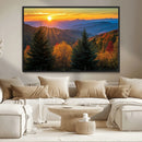 Golden Sunset Over Mountain Forest Canvas Wall Art Print -
