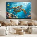 Sea Turtle Underwater Canvas Wall Art Print - Vibrant Ocean