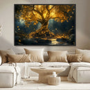 Golden Tree of Life Canvas Wall Art Print - Majestic Glowing
