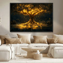 Golden Tree of Life Canvas Wall Art Print - Majestic Glowing