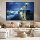 Abstract Stormy Ocean Pier Canvas Wall Art Print | Stormy