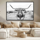 Highland Cow Wall Art Canvas Print – Black and White Western