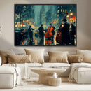 Urban Night Jazz Wall Art Canvas Print – Moody Rain-Soaked