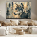 Wood Style Rustic Wolf Wall Art Canvas Print, Vintage