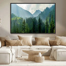 Misty Forest Mountain Wall Art Canvas Print – Framed Serene