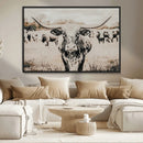 Texas Longhorn Wall Art Canvas Print – Framed Speckled Bull