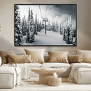 Snowy Pines Wall Art Canvas Print – Framed Ski Lift Winter