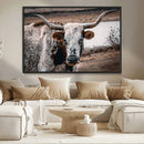 Texas Longhorn Wall Art Canvas Print – Framed Spotted Bull