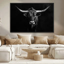 Texas Longhorn Wall Art Canvas Print – Framed Monochrome by MyGreatCanvas | Canvas Wall Art Prints | Photo Prints & Wall Decor