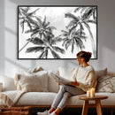 Black and White Palm Wall Art Canvas Print – Framed
