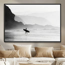 Surfer Beach Wall Art – Framed Black White Ocean Canvas by MyGreatCanvas | Canvas Wall Art Prints | Photo Prints & Wall Decor