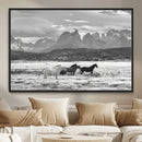 Wild Horses Wall Art – Framed Black White Mountain Canvas by MyGreatCanvas | Canvas Wall Art Prints | Photo Prints & Wall Decor