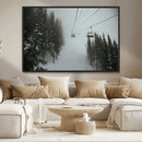 Ski Lift Wall Art Canvas Print – Snowy Pines Misty Landscape
