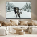 Moose Snow Wall Art Canvas Print – Framed Winter Wildlife