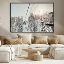 Frosty Pines Wall Art Canvas Print – Framed Cozy Cabin Ski