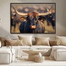 Majestic bull head close-up, long curved horns, detailed fur by MyGreatCanvas | Canvas Wall Art Prints | Photo Prints & Wall Decor