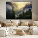 Misty Forest Sunrise Mountain Valley Pine Trees Foggy by MyGreatCanvas | Canvas Wall Art Prints | Photo Prints & Wall Decor