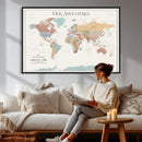 Personalized Push Pin World Map Canvas – Custom Framed