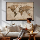 Personalized Push Pin World Map Canvas Print – Custom Framed