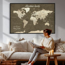 Personalized Push Pin World Map Canvas Print – Custom Travel