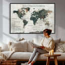 Personalized Push Pin World Map Canvas Print – Custom Framed