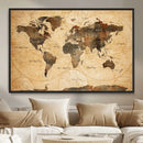 Push Pin World Map Canvas Print – Travel Tracker Wall Art