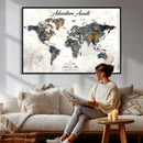 Custom Push Pin World Map Canvas Print – Framed Personalized