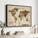 Large Custom World Map Canvas – Custom Framed Push Pin