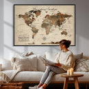 Large Custom World Map Canvas – Custom Framed Push Pin