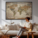 Personalized World Map Wall Art Canvas Print – Custom Push