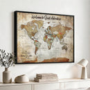 Personalized World Map Wall Art Canvas Print – Custom Push