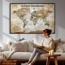 Personalized World Map Wall Art Canvas Print – Custom Push