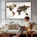 Personalized Push Pin World Map Canvas Print – Custom Framed